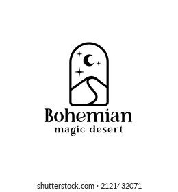 bohemian desert logo. Magic desert logo. Outline desert logo. Vector illustrator