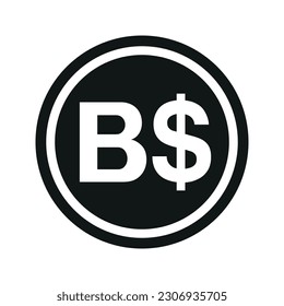 Bohemian Dollar icon. Flat black and white currency coin. Money Bahamian Dollar symbol. Vector isolated on white background.