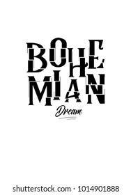 Bohemian dreams girls slogan print in vector.