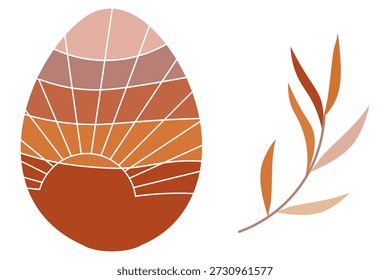 Bohemian Easter egg with sunburst design and delicate branch illustration