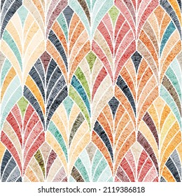 Bohemian embroidered seamless pattern. Patchwork style print for home decor, pillows, rugs, blankets. Hand drawn ogi ornament. Vector illustration.