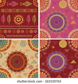 Bohemian, Ethnic, Yoga seamless patterns and background