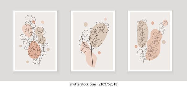 Bohemian eucalyptus branch vector. Eucalyptus with leaves in a linear style. Boho Logo nature, field plants illustration for wall art