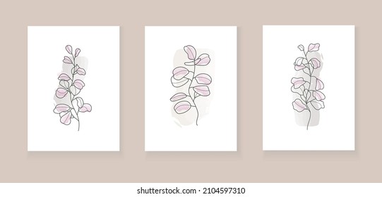 Bohemian eucalyptus branch vector. Eucalyptus with leaves in a linear style. Boho Logo nature, field plants illustration for wall art. Plant art design for print, wallpaper