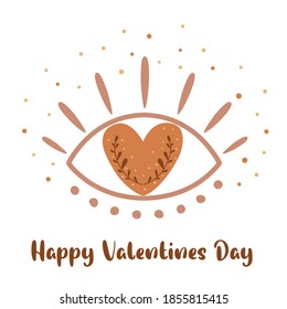 Bohemian eye Boho valentines day element. Boho love eye, romantic symbol solated ethnic botany eyes vector