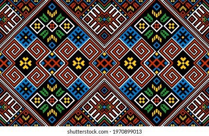 Bohemian, fashionable seamless ornament in ethnic Hutsul style. In modern trendy shades. Perfect for the design of fabrics, clothing, interiors