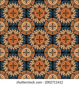 Bohemian, fashionable seamless ornament in ethnic style. In modern trendy shades. Perfect for the design of fabrics, clothing, interiors.