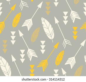 Bohemian feathers and arrows, seamless pattern, vector illustration
