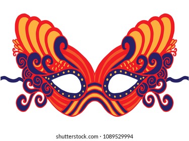 Bohemian Festive Masks. Decorative Vector mask silhouette for adult coloring pages, fashion print, hand drawn ethnic patterned t-shirt print. Boho chic style. Doodle Illustration,