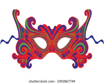 Bohemian Festive Masks. Decorative Vector mask silhouette for adult coloring pages, fashion print, hand drawn ethnic patterned t-shirt print. Boho chic style. Doodle Illustration,