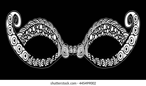 Bohemian Festive Masks. Decorative Vector mask silhouette for adult coloring pages, fashion, hand drawn ethnic patterned t-shirt print. Boho chic style. Doodle Illustration