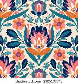 Bohemian floral ikat pattern. Traditional folk ancient antique tribal abstract graphic line. Ornate elegant luxury vintage retro style. Texture textile background backdrop wallpaper flower patterns.