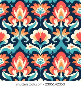 Böhmisches Blumenmuster. Traditionelle Volkskunst alte antike Stammes abstrakte grafische Linie. Ornate eleganten Luxus Vintage Retro-Stil. Textur, Stoffhintergrund, Hintergrundbilder von Tapeten, Blumenmuster.