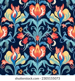 Bohemian floral ikat pattern. Traditional folk ancient antique tribal abstract graphic line. Ornate elegant luxury vintage retro style. Texture textile background backdrop wallpaper flower patterns.