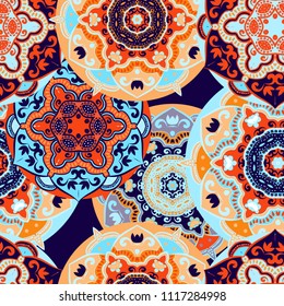 Bohemian floral paisley mandala pattern. Vector Henna tattoo style. Can be used for textile, greeting card, coloring book, phone case print.