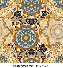 Bohemian floral paisley mandala pattern. Vector Henna tattoo style. Can be used for textile, greeting card, coloring book, phone case print.