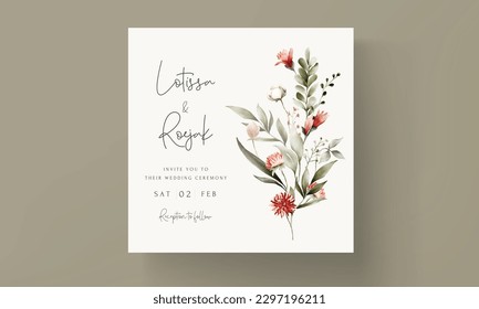 Plantilla de la tarjeta de invitación a bodas con acuarela floral bohemia