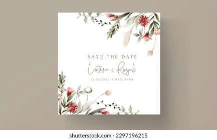 Bohemian floral watercolor wedding invitation card template