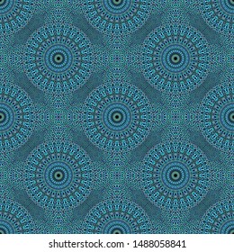 Bohemian flower mandala pattern art - seamless blue floral spiritual elegant abstract vector background