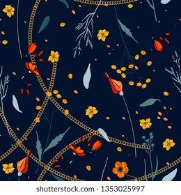 Bohemian flowers pattern. Seamless floral hand drawn mix. Vector illustration 