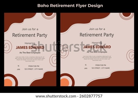 bohemian flyer. celebration festive vector illustration modern old elder print ready eps templates Retirement Flyer Design Template emotion  Retirement flyer template. Happy retirement party flyer