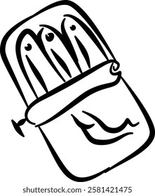 Bohemian food and drinks. Hand drawn vector isolated doodle. Sardines 