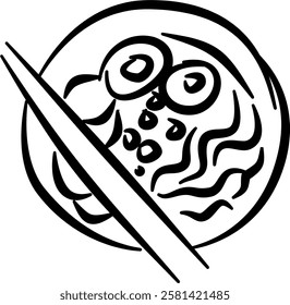 Bohemian food and drinks. Hand drawn vector isolated doodle. Ramen 
