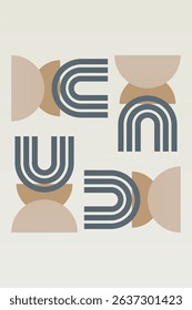 Bohemian Geometric Abstract Wall Art. Mid Century Modern Design