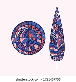 Bohemian Geometric Vector Pattern. Leaf and round shape