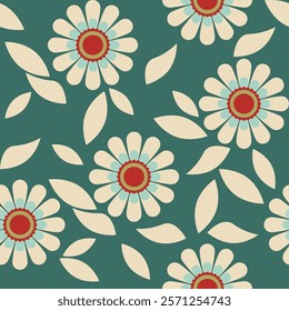 Bohemian geometry elegant floral pattern seamless foliage and petal on green.