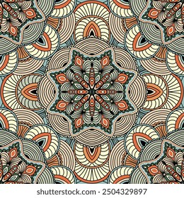 Bohemian Green Beige Traditional Ornamental Floral Paisley Bandanna Mandala. Carpet or Wallpaper, Shawl or Pillow Design, Cushion or Curtains Seamless Pattern