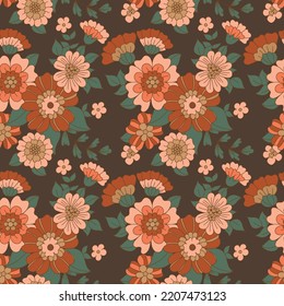 Bohemian Gypsy Flower  Seamless Pattern Rustic Stile Vector Illustration