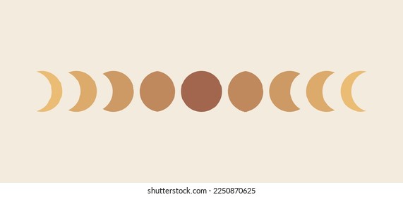 Bohemian hand drawn art, sun phases vector custom illustration. Natural shades wile west, mystycal, tribal, ethnik art. Astrology symbols ready to print poster