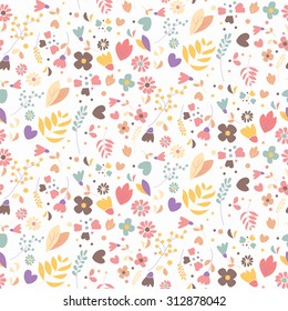 Bohemian hand drawn flowers, seamlss pattern, vector illustration