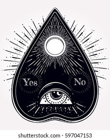 Bohemian hand drawn ouija that consists of picture Eye of Providence. Magic, Esoteric Philosophies, tattoo art. Isolated vector illustration. 