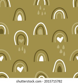 Patrón bohemio sin fisuras con arco iris y lluvia. Retro bebé abstracto de fondo ingenuo al estilo boho