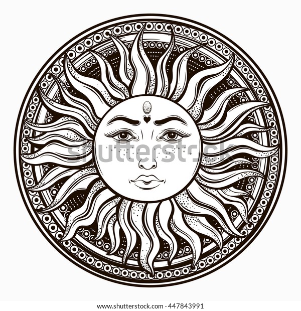 Bohemian Hand Drawn Sun Vector Illustration Stock Vector (Royalty Free