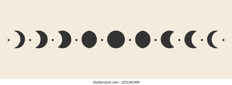 Bohemian hand-drawn art, moon phases vector custom illustration. Grange celestial wild west, mystical, tribal, ethnic art, astrology minimalyst symbols ready to print wall poster