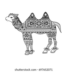 Bohemian hand-drawn isolated camel animal. Ethnic, boho, gypsy style.