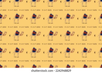 Bohemian hand-drawn seamless pattern with camel ornaments. African tribal style. Ancient Egyptian ornament tribal seamless background. Vector illustration