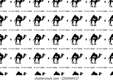 Bohemian hand-drawn seamless pattern with camel ornaments. African tribal style. Ancient Egyptian ornament tribal seamless background. Vector illustration