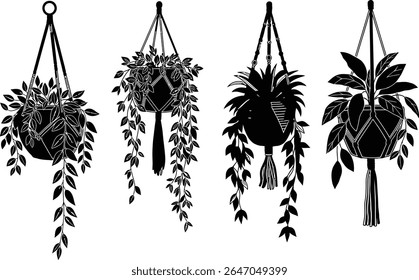 Bohemian Hanging Plants Silhouettes Home Decor Macrame Planters Collection