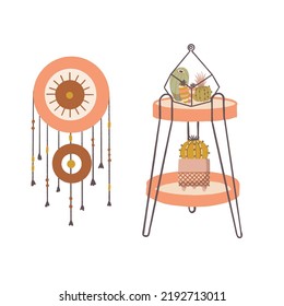 Bohemian Home Decor Items Vector Isolated Elements Set