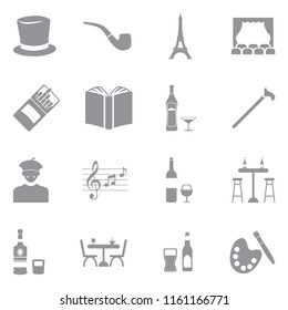 Bohemian Icons. Gray Flat Design. Vector Illustration. 