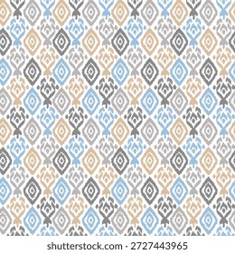 Boêmio estilo Ikat padrão sem emenda com diamantes abstratos em tons terrosos