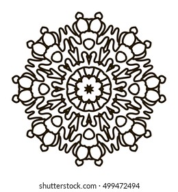 Bohemian Indian Mandala print. Vintage Henna tattoo style Indian medallion. Ethnic ornament could be used as shirt print, phone case print, textile, coloring book. Christmas holiday snowflake