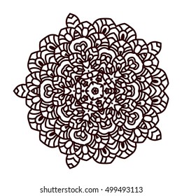 Bohemian Indian Mandala print. Vintage Henna tattoo style Indian medallion. Ethnic ornament could be used as shirt print, phone case print, textile, coloring book. Christmas holiday snowflake