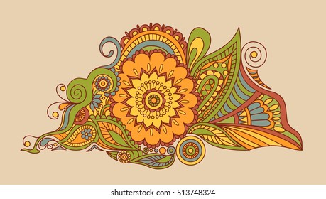 Bohemian Indian Mandala towel print. Vintage Henna tattoo style Indian medallion. Ethnic ornament could be used as shirt print, phone case print, textile, coloring book.