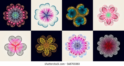 Bohemian lace  flower.  Women's jewelry handmade crochet mesh. Cloth, granny knitting folk motives