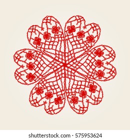 Bohemian lace  flower.  Women's jewelry handmade crochet mesh. Cloth, granny knitting folk motives
